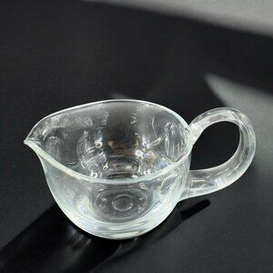 Vintage Hand Blown Poland Clear Glass Crystal Pitcher Creamer Large Handle VTG